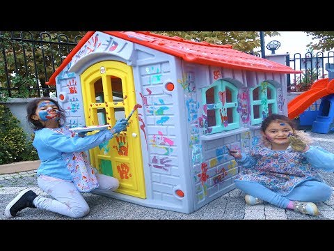 Öykü ve Masal Oyun Evini Rengarenk Boyadı - Learn colors Paint PlayHouse  for Funny Kids