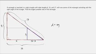 Maximum Area of Rectangle Inscribed in a Triangle (Algebra and Calculator)