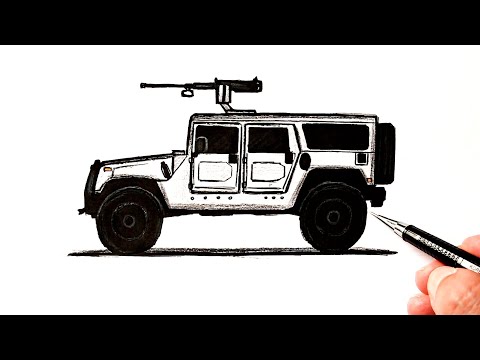 Как нарисовать машину Военный Джип с Пулемётом
