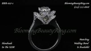 BBR-607-1 Small Crimson Rose Flower Style Diamond Engagement Ring
