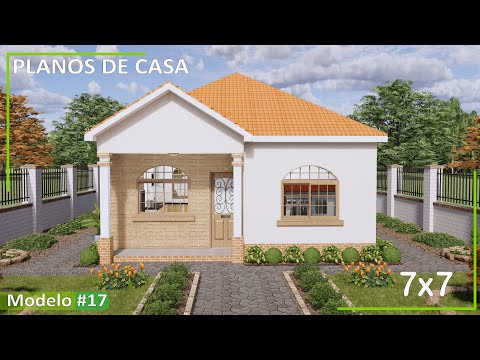 Plano de Casa pequeña y económica 7x7 Metros