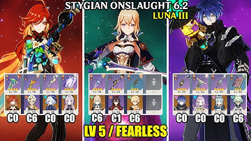 New Stygian Onslaught 6.2 Luna III - Lv 5 Fearless | C0 Mavuika C6 Jean C0 Flins | Genshin Impact