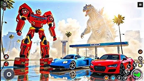 Red Robot Multiple Transformers Dino Car Jet Robot Action - Android Gameplay