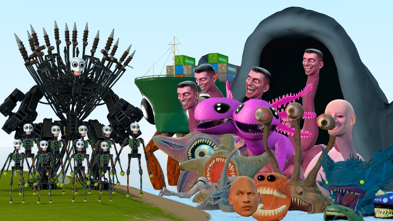 All New Sea Monster Creatures Family Vs E.L.B.E.R.R The Self-Aware Robot In Garry's Mod