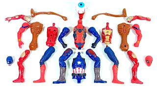 assemble red spiderman vs captain america vs ironman vs siren head.. avengers toys..
