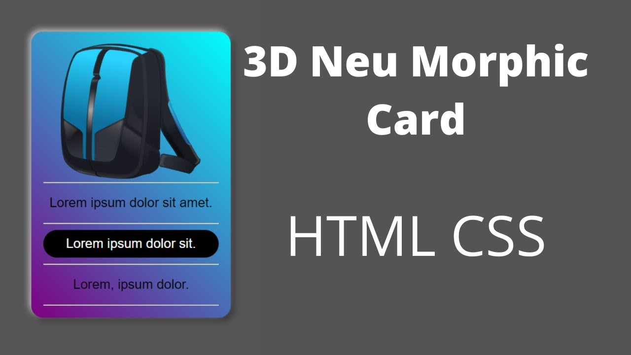 3D Neu Morphic Card HTML & CSS - YouTube