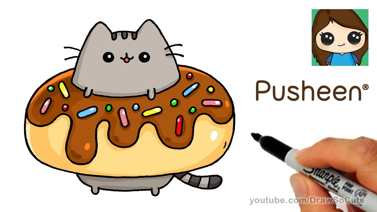 How to Draw Pusheen Cat in a Donut Easy - YouTube