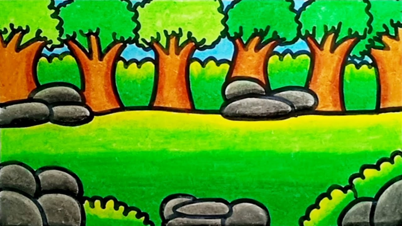 Cartoon Forest Drawing  How To Draw A Cartoon Forest Step By Step