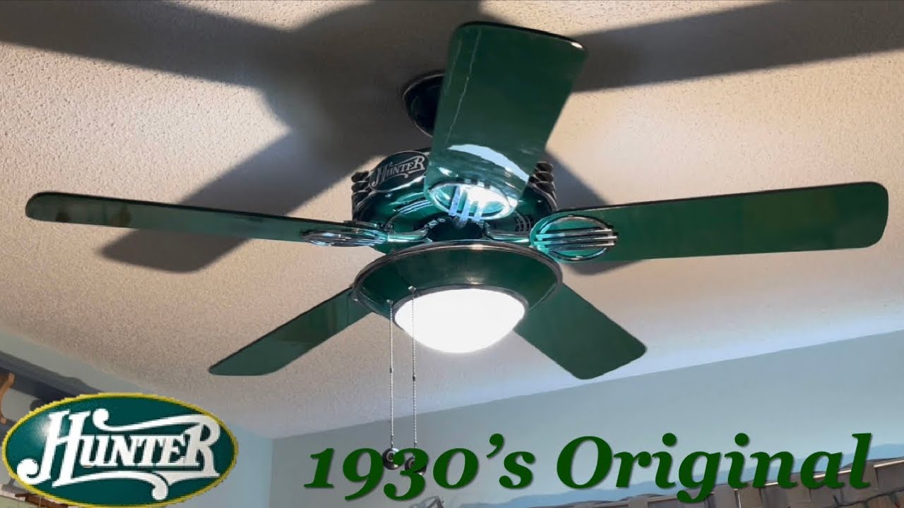 52” Hunter 1930’s Original ceiling fan (Hunter Green, Full Demonstration)