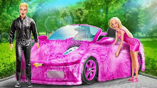 BARBIE VS KEN CAR MAKEOVER FOR DOLL 💝 🖤 One Colored Challenge 😍 Good vs Bad Student By Yay Time!