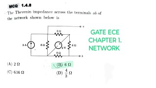 GATE ECE - Subject 1. Network - Problem 5 - Independent sources and Thevenin's resistance