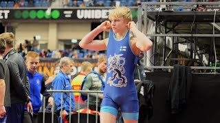 U17 D. Liuksemburg (ISR) vs N. Vettenranta (FIN). Freestyle 60kg youth wrestling.