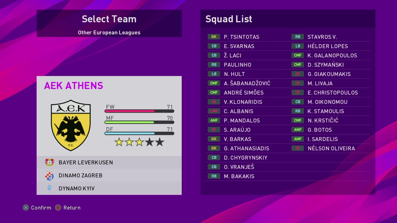 European best teams Pes 2020  PS4
