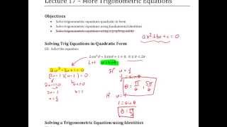 More Trigonometric Equations (Trigonometry Lecture 17)