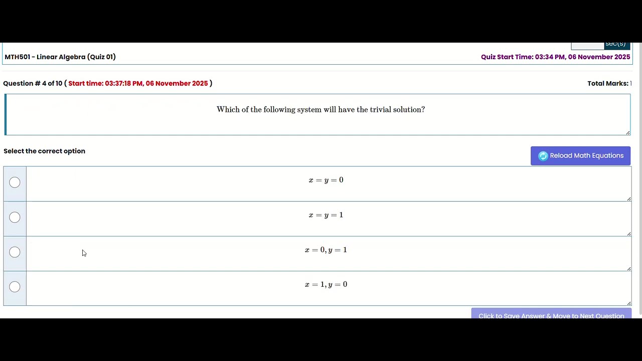MTH501 Quiz # 01 Solution ll MTH501 - Linear Algebra ll VU Solutions