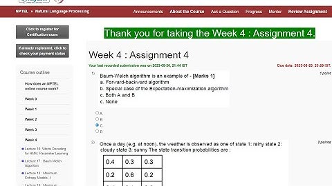 Assignment - 4 ll Natural language processing NPTEL IIT - KGP #nptel #nptelcourseanswers #iitkgp