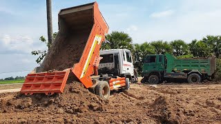 ឡានដឹកដីជាប់ផុង, Dump Truck Stuck in Deep Mud, Bulldozer Working, Dump Truck in Cambodai #EP2143