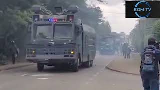 Police water cannons were placed to disperse protesters in Woodley, Kibra