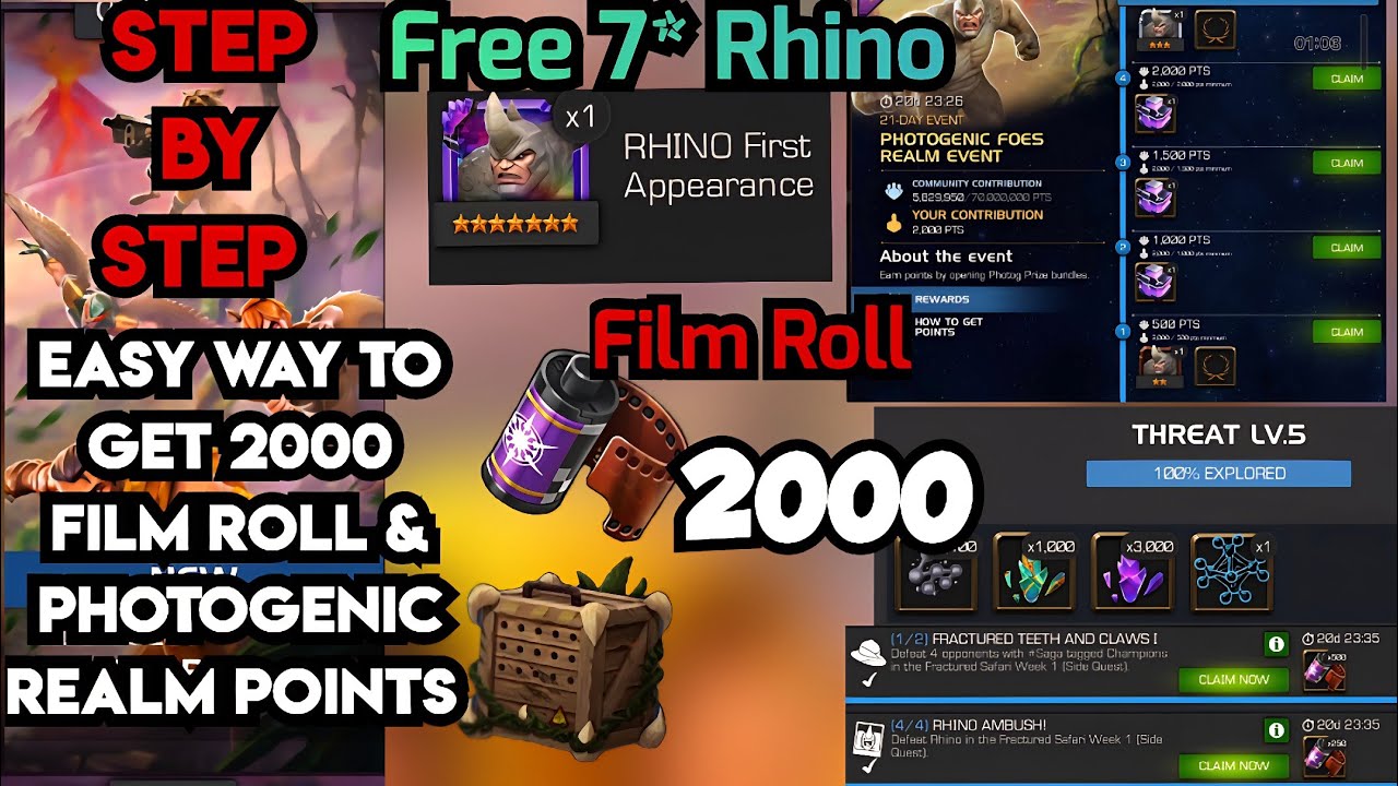 Get 7* Rhino - How to Get 2000 Filmroll & Photogenic Foes Realm Points Easily | Easy way to do SQ