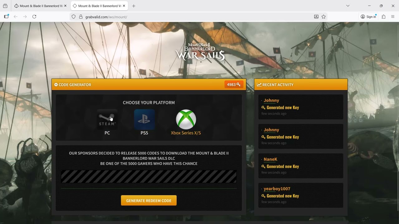 Mount & Blade II Bannerlord War Sails DLC Code Free Download [ Legal Method ] Xbox,PS5,PC