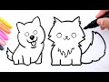 How to draw a PUPPY and a KITTEN (Easy Mode) for Kids, Toddlers