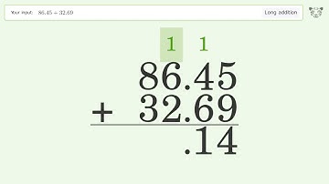 Long Addition Problem 86.45+32.69: Step-by-Step Video Solution | Tiger Algebra