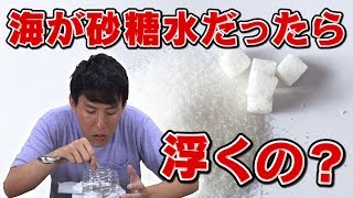 【実験】海が砂糖水だったら物は浮くのか？？