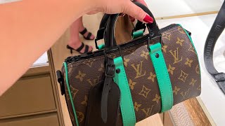 LOUIS VUITTON KEEPALL BANDOULIERE 25 MONOGRAM / MINTY GREEN 