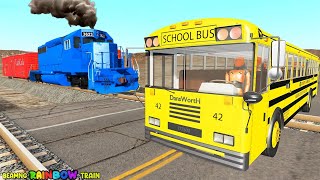 Bus vs trains - Truck Rescue - Train vs Cars - Beamng Rainbow Train #3