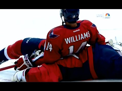 Justin Williams Falls on Holtby During Pre Game Skate
