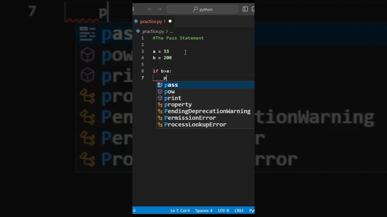 The Pass Statement #python #pythonprogramming #coding #code #pythoncoding