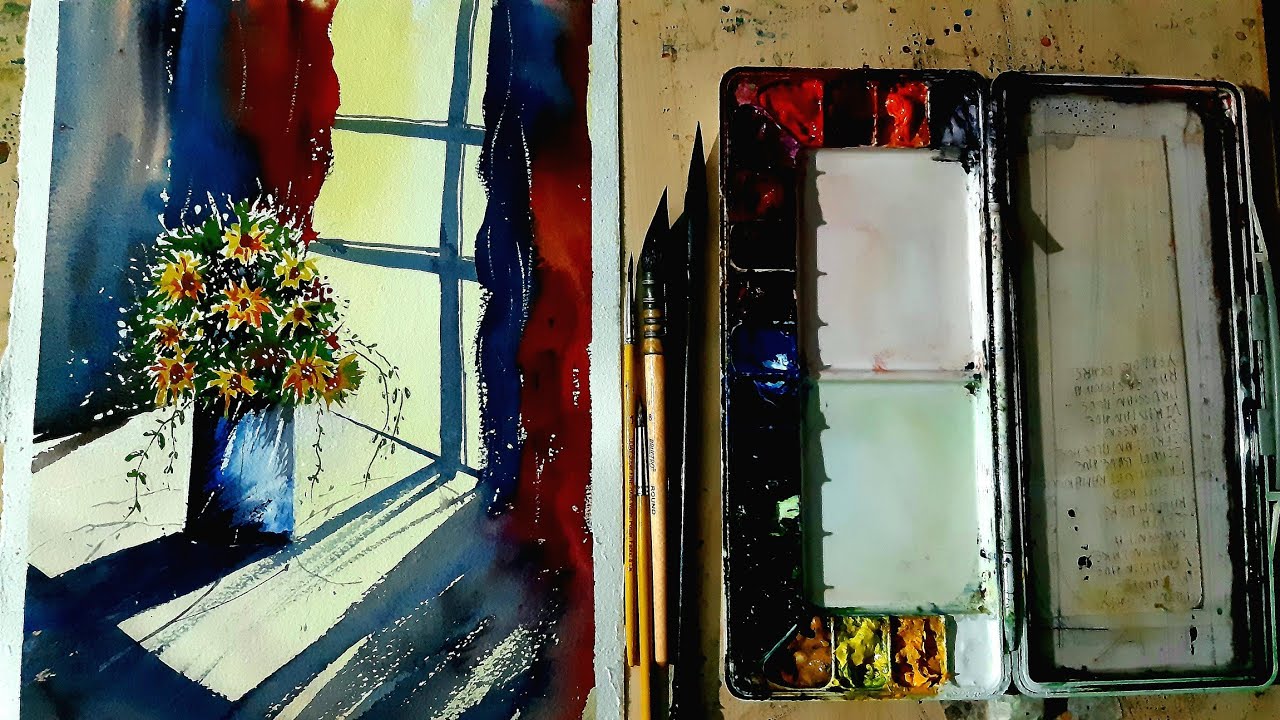 floral watercolor painting flower pot step by step watercolor