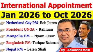 International Appointments 2026 MCQs 🔥 | Jan–Oct 2026 | Important Appointments | One Shot Revision
