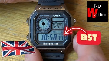 How to Turn ON & OFF British Summer Time on Casio Royale AE1200WH - Change Time GMT Beginners guide