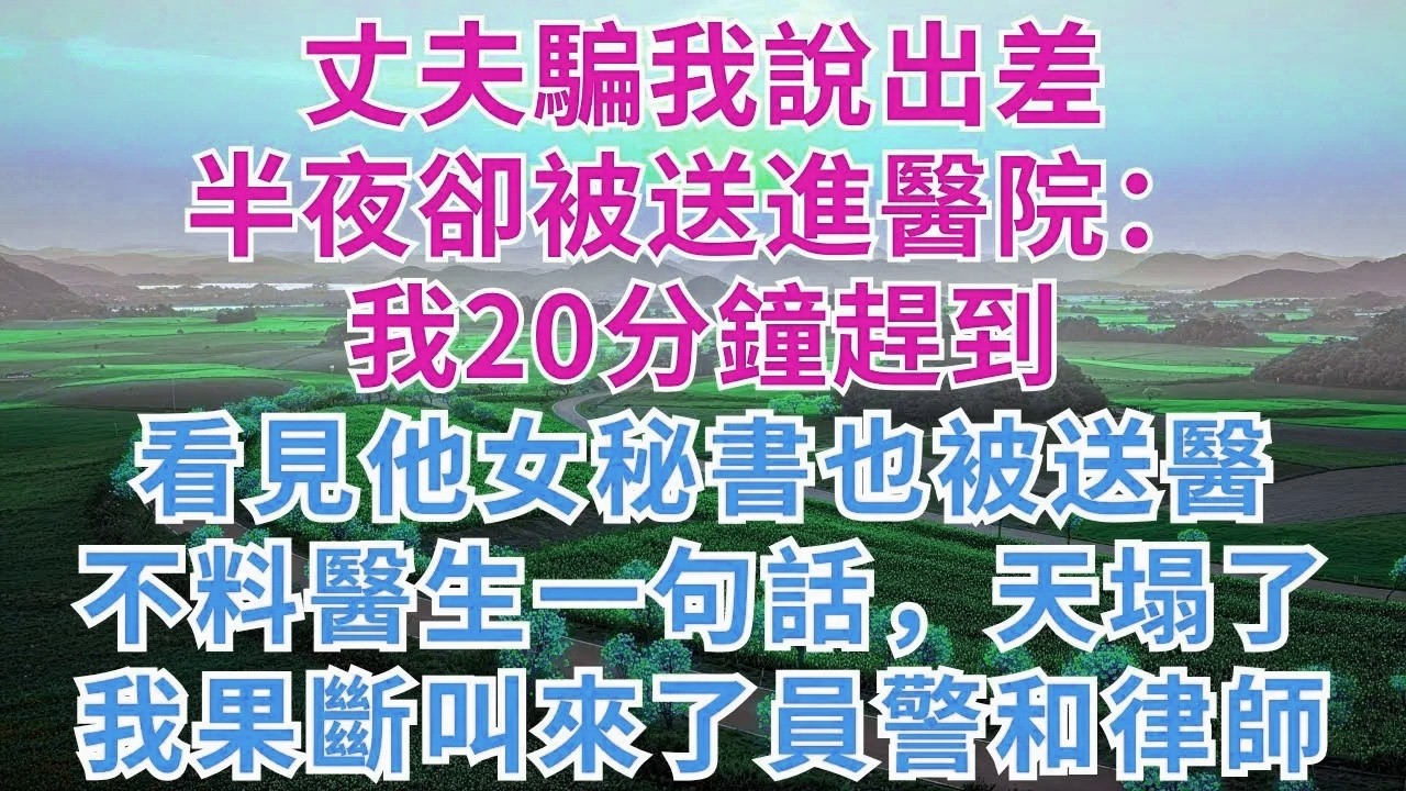 丈夫騙我說出差，半夜卻被送進醫院：我20分鐘趕到，看見他女秘書也被送醫，不料醫生一句話，天塌了！我果斷叫來了員警和律師！#慧心家事#為人處世#生活經驗#情感故事#戀愛#情感#家庭关系#婚姻#出轨