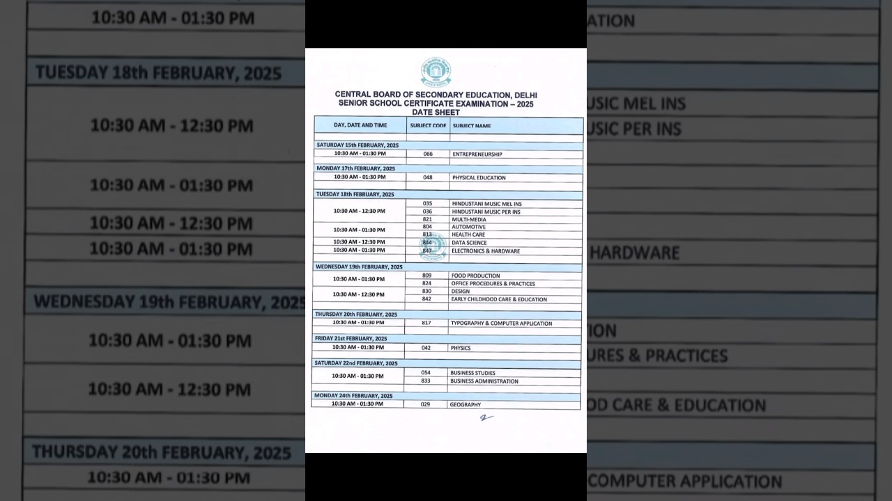 CBSE Class 12 Board exam time table 2024-25🔥