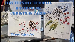 Watercolor Christmas Greeting Cards Tiny Tuesday Tutorials