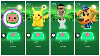 Cocomelon 🆚 Pikachu 🆚 Skibidi Toilet 🆚 Sheriff Labrador 🎶 Tiles Hop Edm Rush Game 🎮 Who is Best?