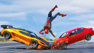 GTA 5 Iron Spiderman No Seatbelt Car Crashes - Spider-Man Cars Gameplay #20