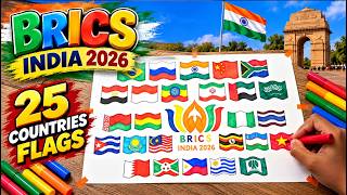 🇮🇳 How to Draw BRICS 2026 India Flags & Official Logo Step by Step ✅