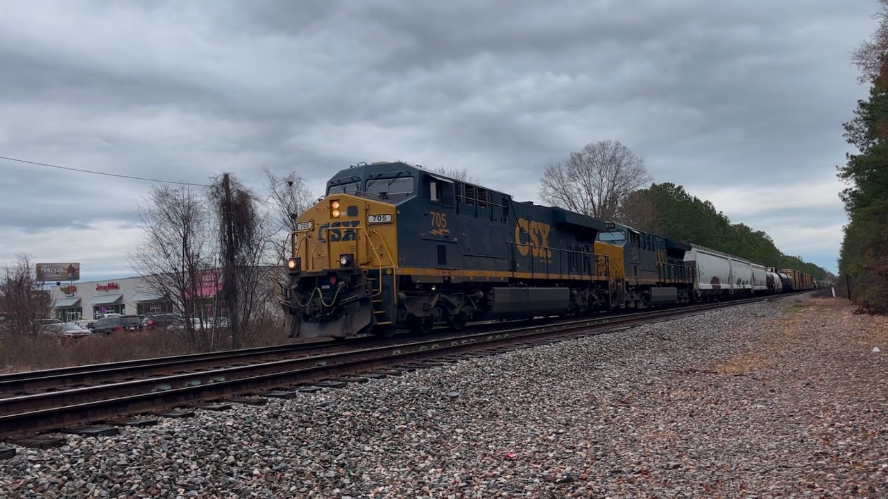 CSX 705 Leads Long CSX M491-29 SB Manifest Train With Mid DPU Departing ...