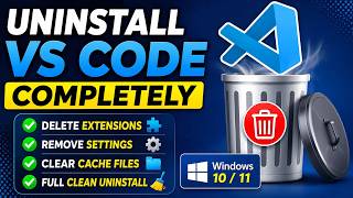 How to delete vs code completely in Windows 10/11 PC or Laptop | Remove Extensions, Settings & Cache
