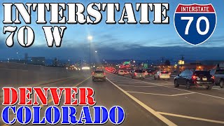 I-70 West - To Downtown Denver at Rush Hour - Colorado - 4K Sunset Highway Drive