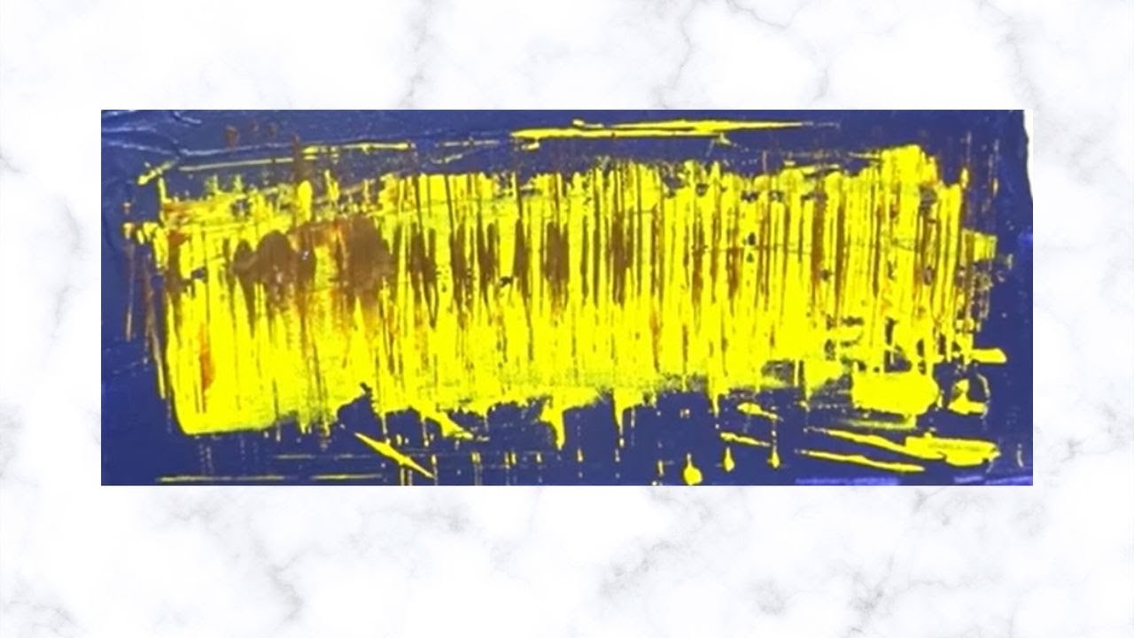Painting Tutorial Blue Background Yellow Brown Abstract Art Acrylics on Canvas Artwork