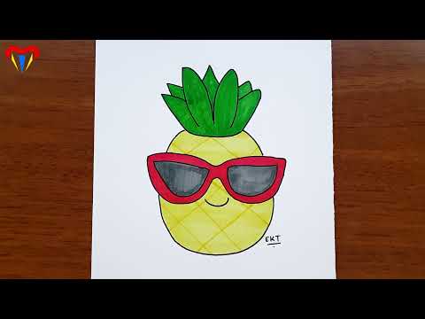 ananas çizimi - kolay meyve çizimleri - kolay çizimler, basit, sevimli, güzel,  tatlı,  resim