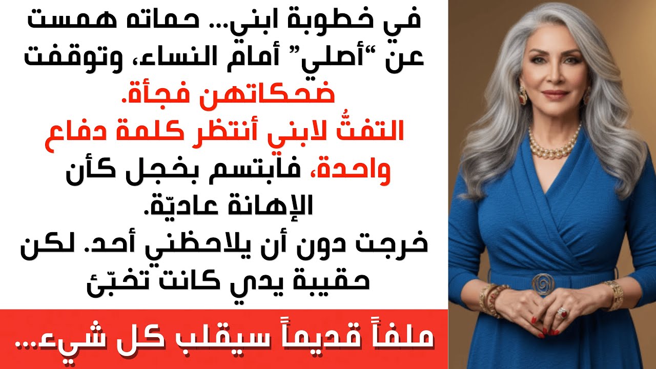 أثناء خطوبة ابني همست حماته بكلمة عن أصلي أمام الجميع، وابتسم ابني بخجل تركت القاعة دون أن يلاحظ أحد