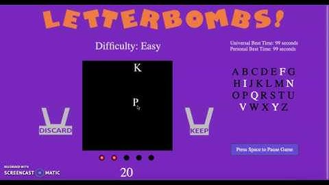 Demo of "Letterbombs!" Speed and Reaction Game built in Javascript and Ruby on Rails