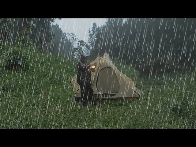 RELAXING CAMPING Heavy Rain & Thunderstorm - Rain Sounds Camping ASMR class=