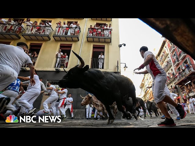 Watch: Thousands take part in the running of the bulls in northern Spain class=
