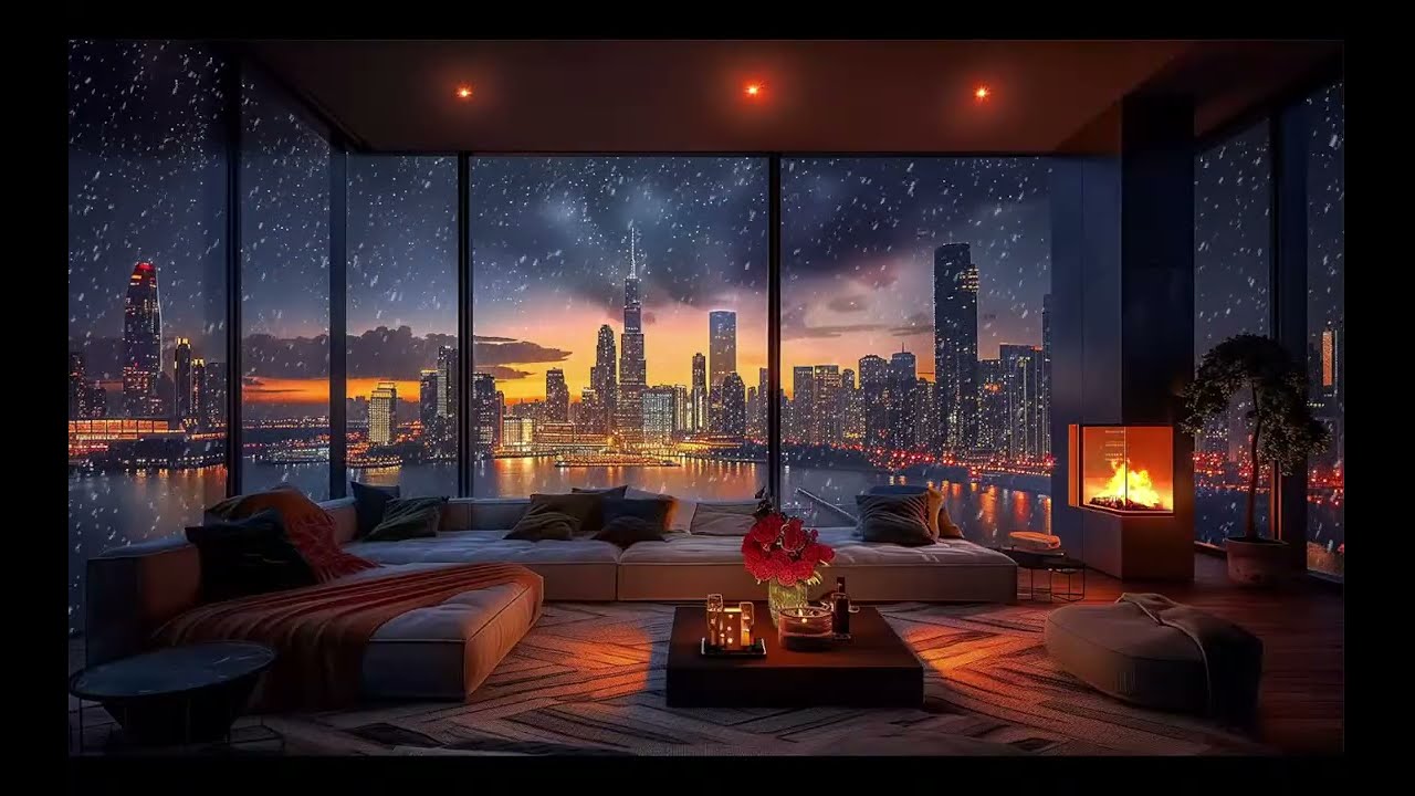 🔴 LIVE: Cozy Luxury Apartment Rain 🌧️ Fireplace Ambience | 24/7 Relaxing